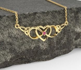 Pink Tourmaline Gold Celtic Infinity Heart Trinity Knot Necklace