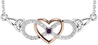 Diamond Alexandrite Rose Gold Silver Celtic Infinity Heart Trinity Knot Necklace