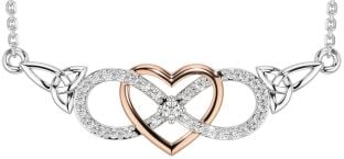 Diamond Rose Gold Silver Celtic Infinity Heart Trinity Knot Necklace