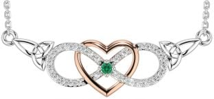 Diamond Emerald Rose Gold Silver Celtic Infinity Heart Trinity Knot Necklace