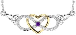 Diamond Amethyst Gold Silver Celtic Infinity Heart Trinity Knot Necklace