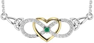 Diamond Emerald Gold Silver Celtic Infinity Heart Trinity Knot Necklace