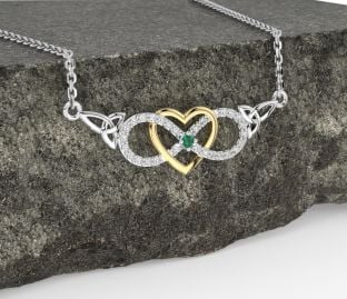 Diamond Emerald Gold Silver Celtic Infinity Heart Trinity Knot Necklace