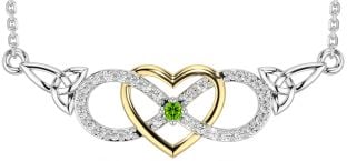 Diamond Peridot Gold Silver Celtic Infinity Heart Trinity Knot Necklace