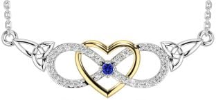 Diamond Sapphire Gold Silver Celtic Infinity Heart Trinity Knot Necklace