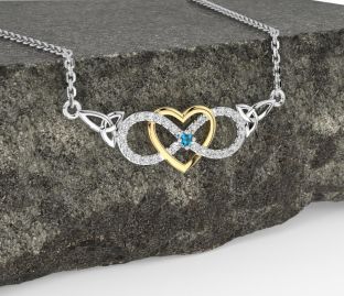 Diamond Topaz Gold Silver Celtic Infinity Heart Trinity Knot Necklace