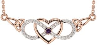 Diamond Alexandrite Rose Gold Silver Celtic Infinity Heart Trinity Knot Necklace