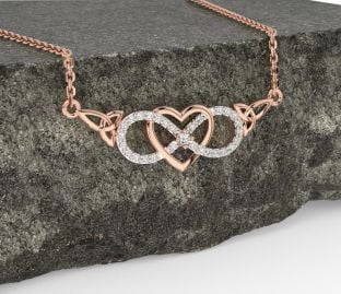 Diamond Rose Gold Silver Celtic Infinity Heart Trinity Knot Necklace