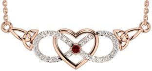 Diamond Garnet Rose Gold Silver Celtic Infinity Heart Trinity Knot Necklace