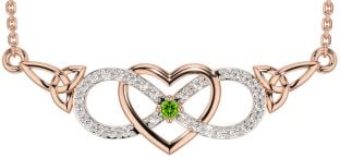 Diamond Peridot Rose Gold Silver Celtic Infinity Heart Trinity Knot Necklace