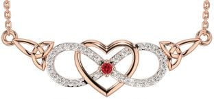 Diamond Ruby Rose Gold Silver Celtic Infinity Heart Trinity Knot Necklace