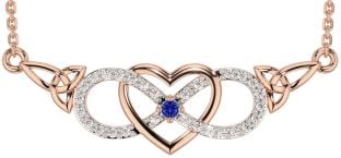 Diamond Sapphire Rose Gold Silver Celtic Infinity Heart Trinity Knot Necklace