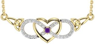 Diamond Amethyst Gold Silver Celtic Infinity Heart Trinity Knot Necklace