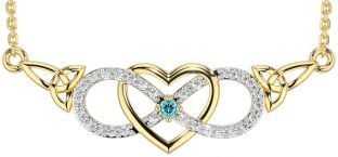 Diamond Aquamarine Gold Silver Celtic Infinity Heart Trinity Knot Necklace