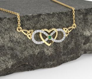Diamond Emerald Gold Silver Celtic Infinity Heart Trinity Knot Necklace