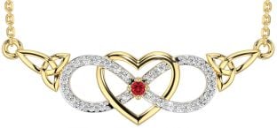 Diamond Ruby Gold Silver Celtic Infinity Heart Trinity Knot Necklace