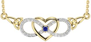 Diamond Sapphire Gold Silver Celtic Infinity Heart Trinity Knot Necklace