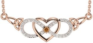 Diamond Citrine Rose Gold Celtic Infinity Heart Trinity Knot Necklace