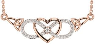 Diamond Rose Gold Celtic Infinity Heart Trinity Knot Necklace