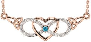 Diamond Topaz Rose Gold Celtic Infinity Heart Trinity Knot Necklace