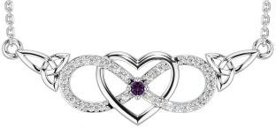 Diamond Alexandrite Silver Celtic Infinity Heart Trinity Knot Necklace