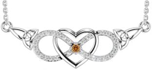 Diamond Citrine Silver Celtic Infinity Heart Trinity Knot Necklace