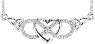 Diamond Silver Celtic Infinity Heart Trinity Knot Necklace