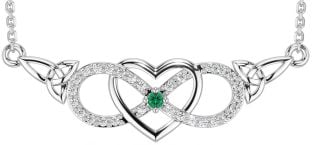 Diamond Emerald Silver Celtic Infinity Heart Trinity Knot Necklace