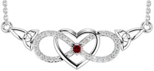 Diamond Garnet Silver Celtic Infinity Heart Trinity Knot Necklace