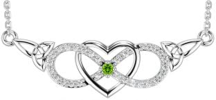 Diamond Peridot Silver Celtic Infinity Heart Trinity Knot Necklace