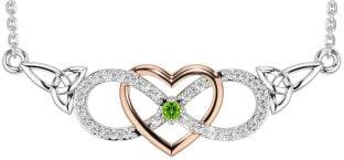 Diamant Peridot Rose Gold Silber keltisch Unendlichkeit Herz Dreieinigkeit Knoten Halskette