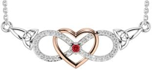 Diamant Rubin Rose Gold Silber keltisch Unendlichkeit Herz Dreieinigkeit Knoten Halskette