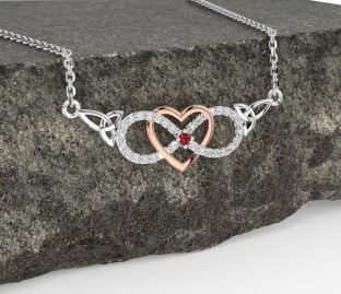 Diamond Ruby Rose Gold Silver Celtic Infinity Heart Trinity Knot Necklace
