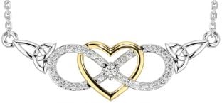 Diamond Gold Silver Celtic Infinity Heart Trinity Knot Necklace