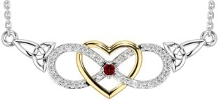 Diamond Garnet Gold Silver Celtic Infinity Heart Trinity Knot Necklace