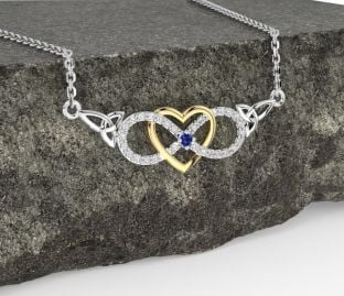 Diamond Sapphire Gold Silver Celtic Infinity Heart Trinity Knot Necklace