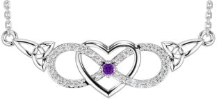 Diamond Amethyst White Gold Celtic Infinity Heart Trinity Knot Necklace