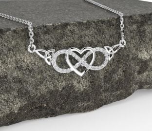 Diamond White Gold Celtic Infinity Heart Trinity Knot Necklace