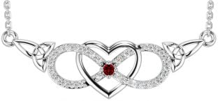 Diamond Garnet White Gold Celtic Infinity Heart Trinity Knot Necklace