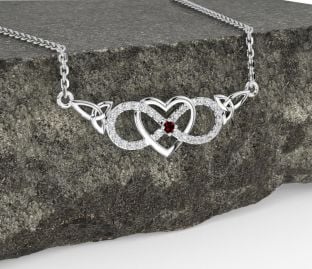 Diamond Garnet White Gold Celtic Infinity Heart Trinity Knot Necklace