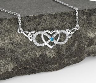 Diamond Topaz White Gold Celtic Infinity Heart Trinity Knot Necklace