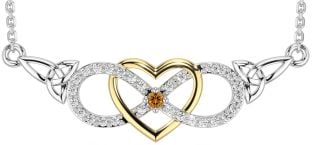 Diamond Citrine White Yellow Gold Celtic Infinity Heart Trinity Knot Necklace