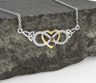 Diamond Citrine White Yellow Gold Celtic Infinity Heart Trinity Knot Necklace
