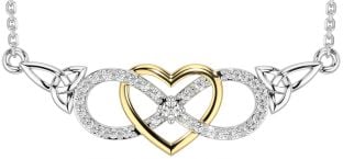 Diamond White Yellow Gold Celtic Infinity Heart Trinity Knot Necklace