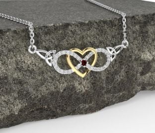 Diamond Garnet White Yellow Gold Celtic Infinity Heart Trinity Knot Necklace