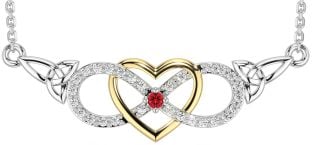 Diamond Ruby White Yellow Gold Celtic Infinity Heart Trinity Knot Necklace