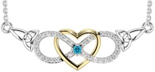 Diamond Topaz White Yellow Gold Celtic Infinity Heart Trinity Knot Necklace