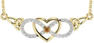 Diamond Citrine Gold Celtic Infinity Heart Trinity Knot Necklace