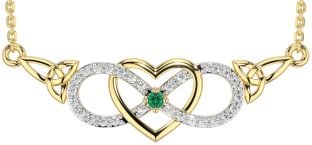 Diamond Emerald Gold Celtic Infinity Heart Trinity Knot Necklace