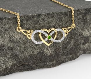 Diamant Peridot Gull Celtic evighet Hjerte Treenighet Knute Halskjede